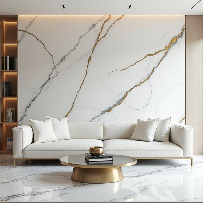 Luxe Gold Marble Sheet UV Protected PVC Wall Panel - 4x8 ft, Fireproof & Waterproof