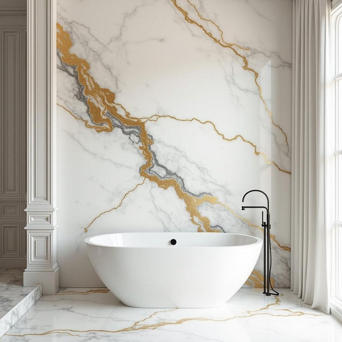 Luxe Gold Marble Sheet UV Protected PVC Wall Panel - 4x8 ft, Fireproof & Waterproof