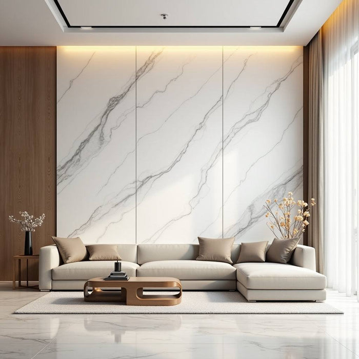 White With Light Gray Veins  Marble Sheet UV Protected PVC Wall Panel