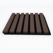 Dark brown wooden slat acoustic panel with beveled edges and black felt backing