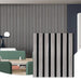 Gray and black 94\ x 24\ acoustic wood slat wall panel with light wood grain and dark grout lines