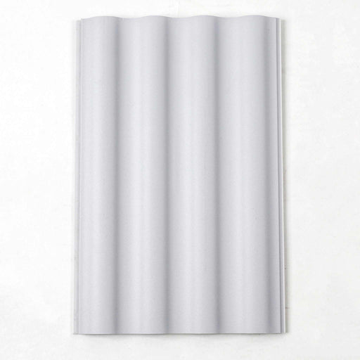 Light grey corrugated WPC wall panel with a wavy pattern