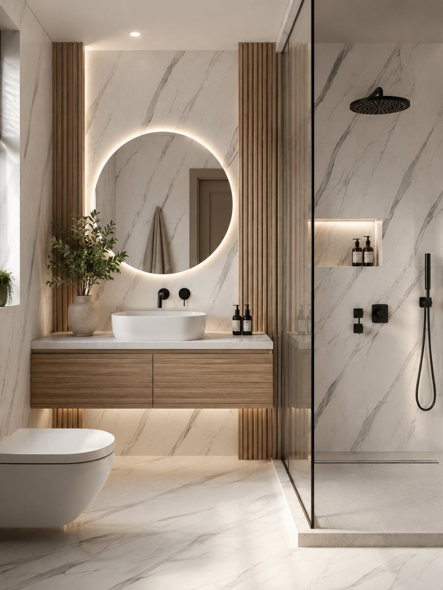 White Matte Marble waterproof PVC wall panel for bathroom walls