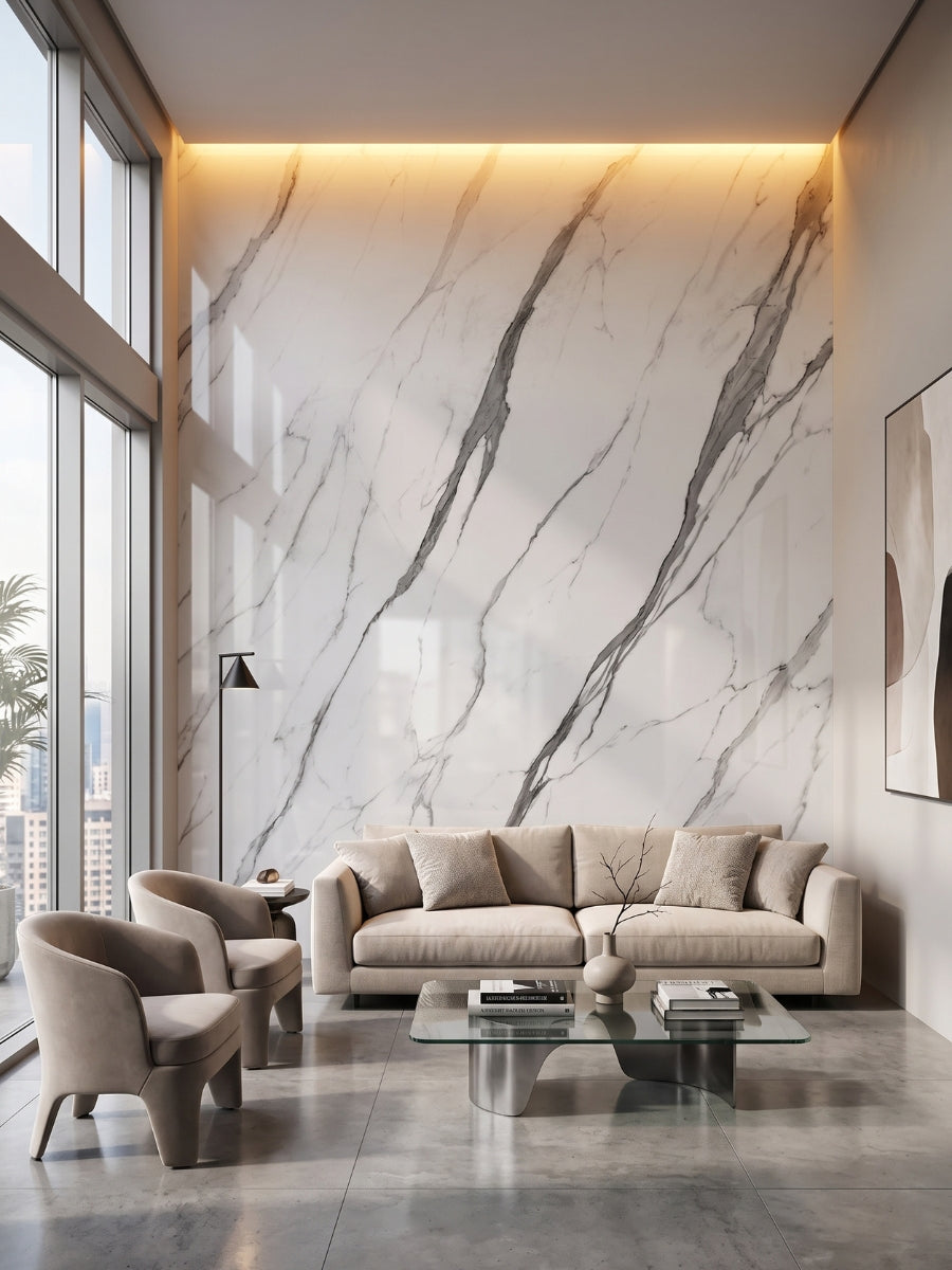 White Matte Marble PVC wall panel with UV protective finish
