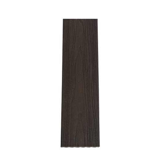 Dark reddish-brown mahogany composite decking board with fine grain