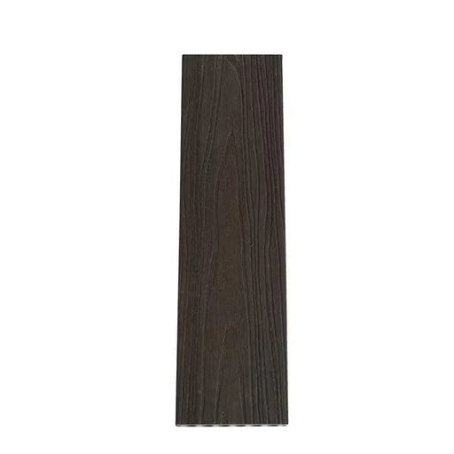 Dark brown composite decking with wood grain texture