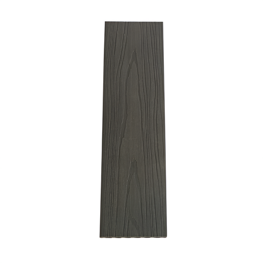 Dark gray composite deck board with wood grain texture