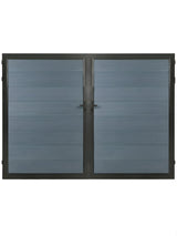 Light gray WPC Fence Gate Double with horizontal panels, black frame and center handles