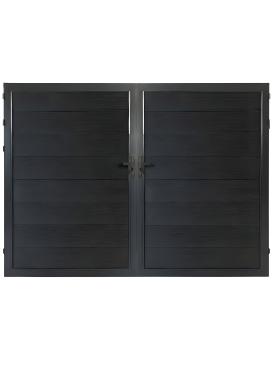 Black WPC Fence Gate Double with horizontal panels and center handles