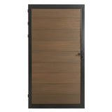 Front view of 3ft x 6ft WPC fence gate with brown horizontal panels and black frame