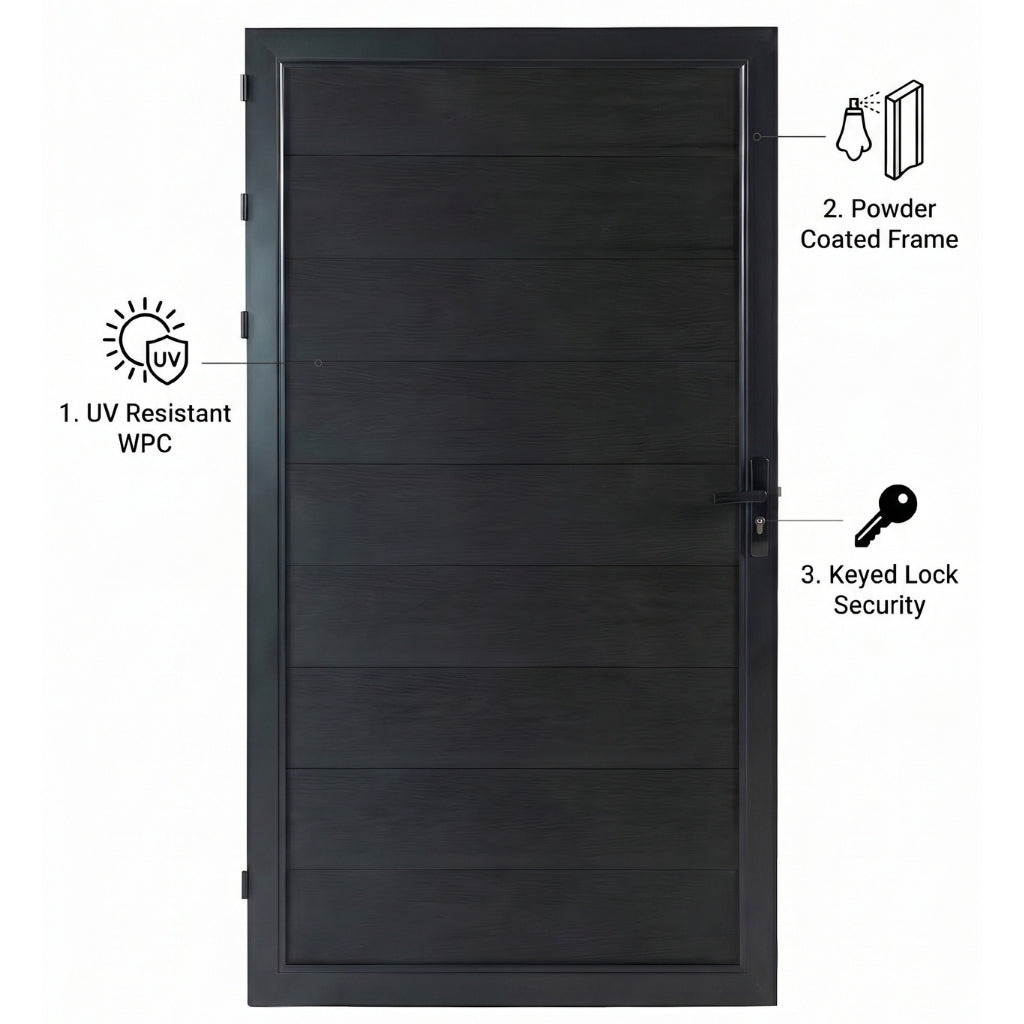 3ft x 6ft WPC fence gate in black finish outdoor privacy gate