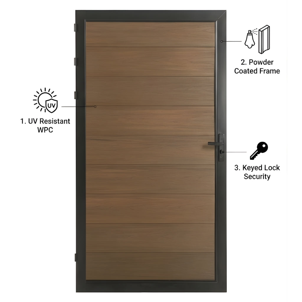 3ft x 6ft WPC fence gate in walnut finish modern outdoor privacy gate