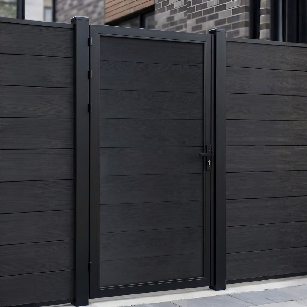 black color WPC fence gate 3x6 ft low maintenance composite gate