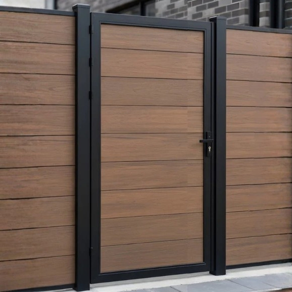 outdoor walnut WPC fence single gate 3ft x 6ft durable privacy solution